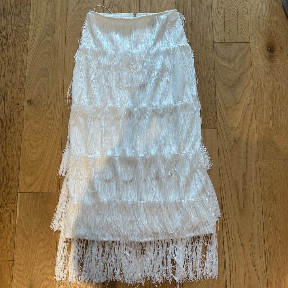 Lulu's White Fringe Tiered Midi Skirt